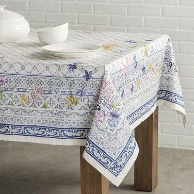 Produktbild von Unyqoos® Tischdecke Faience – 100% Baumwolle, rechteckig 160 x 220 cm, dekoratives Tischtuch für Küche, Essen, Feier & Hochzeit (Frühling/Sommer)