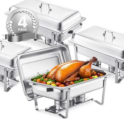 Immagine prodotto di Set da buffet con scaldavivande rettangolare da 8 Qt, confezione da 4, teglia fullsize in acciaio inossidabile