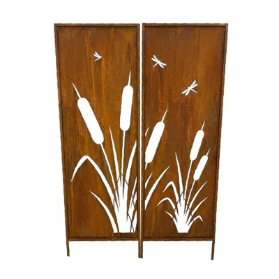 Produktbild von SET Sichtschutz Metall 2x mit Schilfgras-Motiv - 160 cm x 50 cm - Edelrost - Rostoptik Sichtschutz für Garten - Sichtschutzelement - Sichtschutzwand
