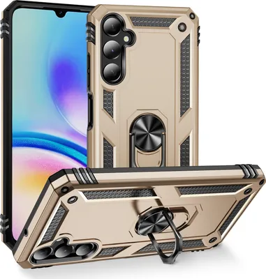 Immagine prodotto di Custodia per Samsung Galaxy A05S a doppio strato robusta, protezione militare con supporto ad anello e supporto Oro