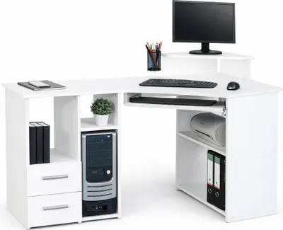 Produktbild von Eckschreibtisch PC Tisch weiß Bürotisch 137x44(73)x72(85) #715
