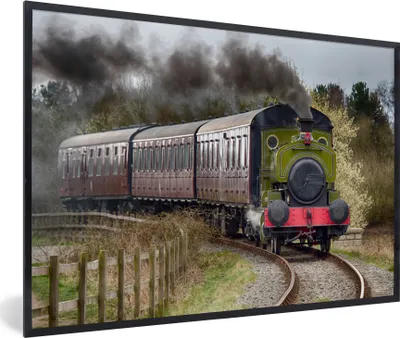 Produktbild von MuchoWow® MuchoWow® Gerahmtes Poster Vorderansicht einer Dampflokomotive 60x40 cm - Poster mit zchwarzem Bilderrahmen - Printing - Wanddeko Schlafzimmer