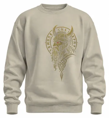 Productafbeelding van Wikingsoldaat, portret, runen, helm, Odin, Noordse mythologie, sweatshirt, trui, natuur, XXL