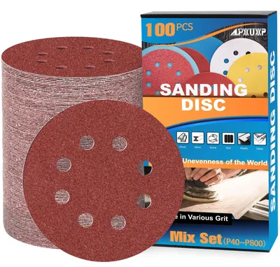 Obrázek produktu pro Brusné kotouče 125 mm, 100 kusů, suchý zip, kulaté brusné papíry, 8 otvorů