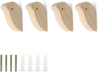 Produktbild von Vogelgestaltige Kleiderhaken aus Holz - 4 Stück - Hochwertige Verankerung