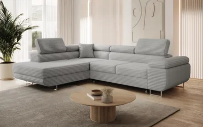 Produktbild von Modernes Ecksofa ASTON mit Schlaffunktion & Bettkasten, Ausziehbare Wohnlandschaft in L-Form, Stauraum, Schlafsofa, Links