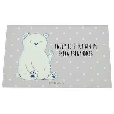 Produktbild von Mr. & Mrs. Panda Glasschneidebrett Eisbär Faul - Grau Pastell - Geschenk, Hackbrett, Teddy, Bär, schneidbrett, Büro, Schneidebrett Glas, schneidunterlage, Bürojob, Arbeit