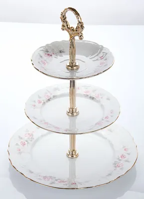 Produktbild von Thun 1794 Etagereka, Tschechisches Porzellan, Bernadotte, rosa, Goldstreifen, Thun