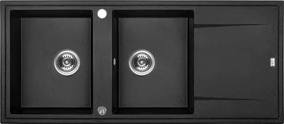 Produktbild von BADLAND BADLAND Spülbecken Granitspüle Doppelbecken MEGALO 50x116 Schwarz mit langer Abtropffläche | Siphon im SET!