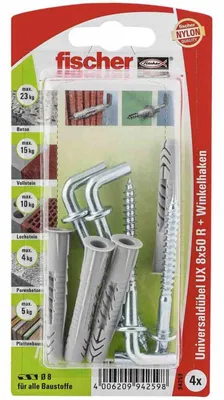 Produktbild von Fischer 4x Universaldübel UX 8x50 WH mit Winkelhaken - 94259