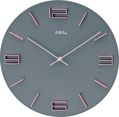 Produktbild von AMS 9590 Wanduhr Quarz analog grau mit rosa