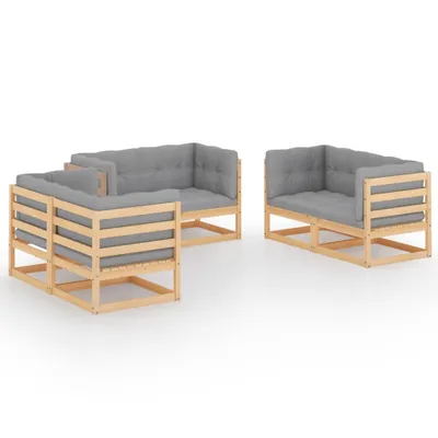 Produktbild von 6-tlg. Garten-Lounge-Set mit Kissen Kiefer Massivholz