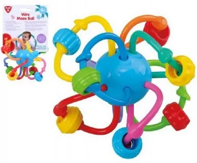 Obrázok produktu pre Hrkálka loptička zamotaná plastová 12cm na karte 6m+