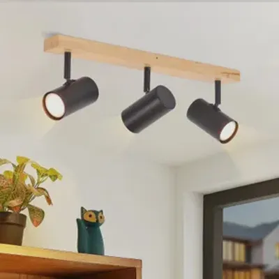 Obrázek produktu pro ZMH stropní světlo černý stropní reflektor 3 plameny dřevěné stropní svítidlo GU10 stropní reflektor otočný 350° reflektor pro obývací pokoj ložnice kuchyň chodba jídelna