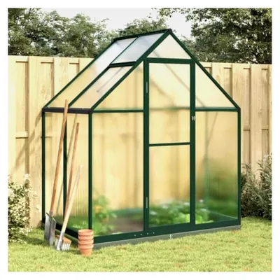 Produktbild von Aluminium-Gewächshaus mit Fundament für den Garten, winterfest, aus Glas, 169 x 114 x 202 cm, grün und transparent