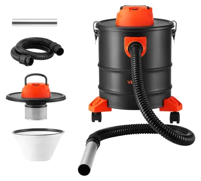 Obrázok produktu pre VEVOR Vysávač na popol 1200W, prenosný vysávač na krb, 20L oceľová nádrž, čierno-oranžová farba. Vysávač s funkciou fúkania vhodný na krb, pece na pelety, grily a ohniská. Systém dvojitého filtrovania, s kolieskami, rukoväťou a 1,2 m hadicou