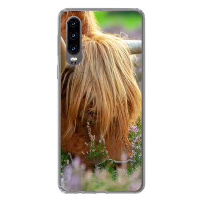 Produktbild von MuchoWow® Handyhülle Schutzhülle Hülle für Huawei P30 Schottischer Hochländer - Hörner - Heidekraut Silikon Softcase Handy Hülle - Kartenbesitzer