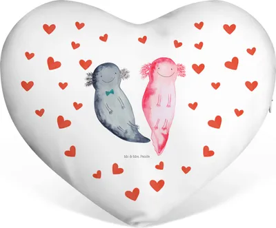 Produktbild von Mr. & Mrs. Panda Sofakissen Axolotl Freundin - Weiß - Geschenk, Liebe, Herz Kissen, Valentinstag, Lurch, Herzkissen, Dekokissen, dekoartikel, Kuschelkissen