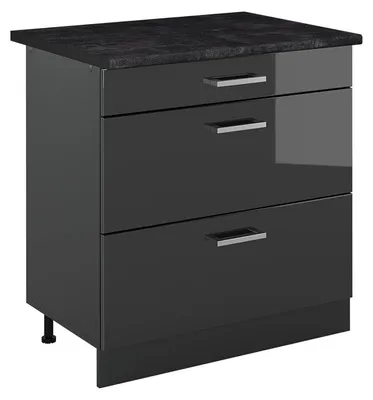 Imagen del producto de Mueble bajo de cocina Vicco R-Line Antracita alto brillo/Antracita 80 cm con 3 cajones encimera Antracita, Model 72376