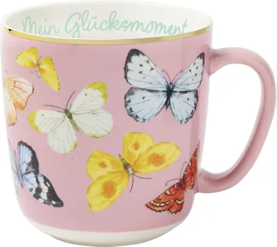 Kaffeebecher "Mein Glücksmoment", 350 ml, Porzellan, Goldakzente
