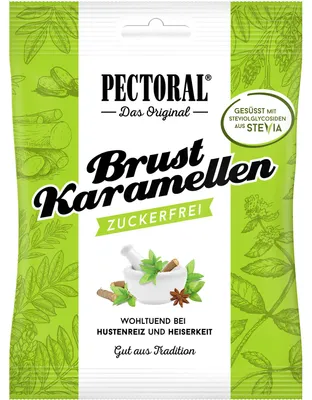 Zdjęcie produktu dla Oryginalne karmelki PECTORAL klasyczne bez cukru, 60 g słodyczy
