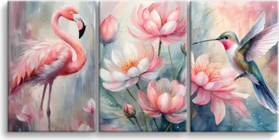 Produktbild von Leinwandbilder für das Wohnzimmer. Wanddekoration Kolibri Flamingo 60x120.