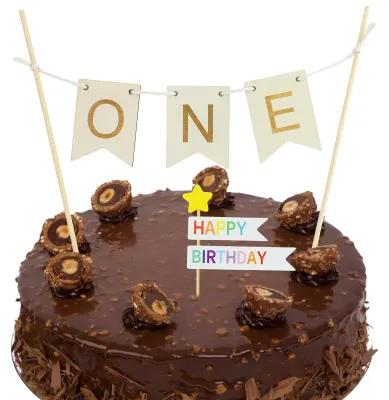 Kuchen-Topper 1. Geburtstag, Holz, mit Stern, 2-teilig