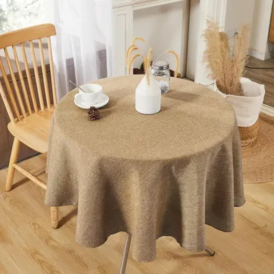 Productafbeelding van Tafelkleed, afwasbaar, waterdicht, linnenlook, rond, 140 cm, okerbruin, 1 stuk