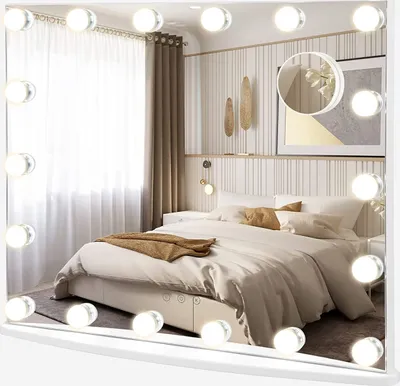 Produktbild von GOPLUS Schminkspiegel mit Beleuchtung, Kosmetikspiegel mit 18 dimmbaren LED-Lampen & 3 Farbbeleuchtungsmodi, Make-up-Spiegel Hollywood-Spiegel mit 2 Montageoptionen