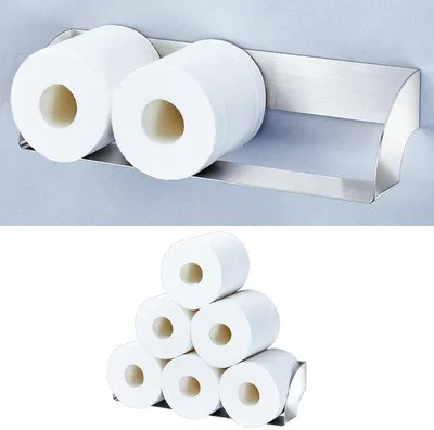 Obrázok produktu pre Držiak na toaletový papier Ibenzoa® pre 6 roliek – nerezová oceľ, brúsený povrch, 34 x 9 x 9 cm, na upevnenie na stenu, jednoduchá montáž bez vŕtania, strieborná farba