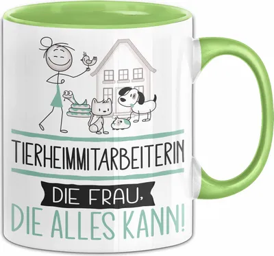 Produktbild von Tierheimmitarbeiterin Geschenk Tasse Becher Die Frau Die Allen Kann Geschenkidee für eine Tierheimmitarbeiterin Lustig (Grün)