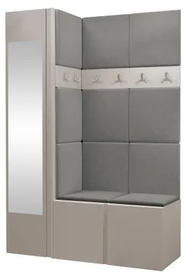 Produktbild von MIRJAN24 Garderoben-Set Orion X, Garderobe mit Sitzbank mit 11 x Wandpanel 42x42 (Farbe: Cashmere, Polo 894)
