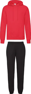 Produktbild von Fruit of the Loom Jogginganzug - Jogginghose & Kapuzensweatshirt, Farbe:Schwarz & Rot, Größe:2XL
