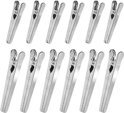 Produktbild von Unyqoos® wiederverwendbare Edelstahl-Verschlussclips 12er Set – 6×11,5 cm & 6×8 cm, luftdichte Beutelclips für Lebensmittel, Kaffee & Kräuter