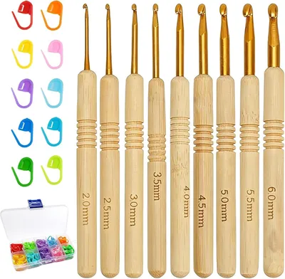 Produktbild von Häkelnadelset 9-teilig, 2,0-6,0 mm, mit 120 Maschenmarkierern, für Strickprojekte