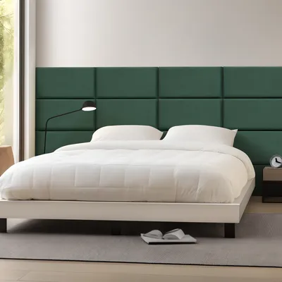 Image de Coussins muraux « Carpino » Panneau rembourré Lot de 3 Velours 60 x 30 cm Vert foncé