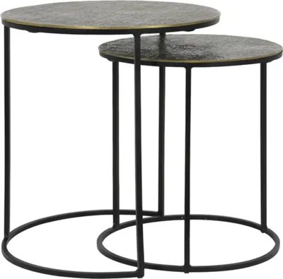 Produktbild von Light & Living Beistelltisch Set von 2 Rengo Relief Antik Bronze - Ø41x46 + Ø49x52 cm