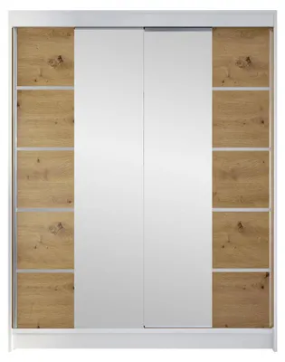 Produktbild von MIRJAN24 Schiebetürenschrank Camino V, Stilvoll Schlafzimmer Kleiderschrank (Farbe: Weiß / Artisan Eiche + Spiegel)