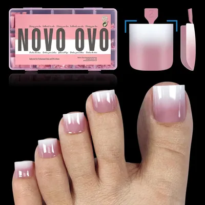 Image de Ongles artificiels effet ombré "French Tip", forme carrée, gel souple, couleur rose framboise, 240 pièces, 15 tailles