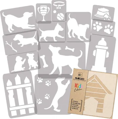 Produktbild von Schablonen Malen für Kinder, 14 Stück Set 9x12 bis 23x34 cm Hunde Tiere, Wiederverwendbare Kunststoff für Kinderzimmer Malvorlage Raumdekoration