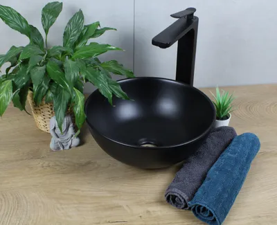Produktbild von Keramik Waschbecken rund Ø 320 x 135 schwarz matt ohne Überlauf Aufsatzwaschbecken ohne Zubehör