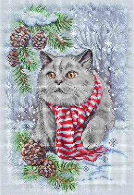 Produktbild von Letistitch Kreuzstich Stickpackung "Winterkatze", Zählmuster, 28x19cm