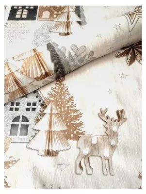 Produktbild von PVC Tischdecke Bergen Wachstuch Weihnachten beige Gold Silber grau abwaschbar eckig Meterware, Größe: 140 x 100 cm