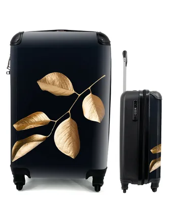 Produktbild von MuchoWow® Koffer Handgepäck Trolley Rollkoffer Kleine Reisekoffer mit 4 Rollen - Blätter - Zweig - Gold - Luxus - Cabin Size < 55x40x23 cm & 55x40x20 cm - Fotokoffer - Kabinenkoffer - Boardgepäck - Reise-Box - Reisekoffer - Reisegepäck - Koffer mit Bild - Trolley für Kinder