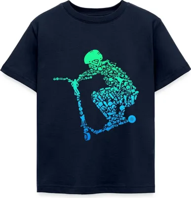 Produktbild von Spreadshirt Scooter Roller Stunt Freestyle Mit Helm Sprung Kinder T-Shirt, 98/104 (3-4 Jahre), Navy