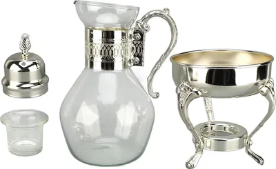 Produktbild von Glas-Kaffeekanne-Set, beheizbarer Wasserkrug mit Deckel und Tasse, Vintage-Stil, heißer und kalter Teekessel für den Heimgebrauch, Silber