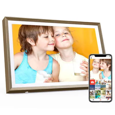 Produktbild von Fine Life Pro Elektronischer Fotorahmen 10,1 " Digitaler Bilderrahmen, 32 GB, Touchscreen WLAN mit Automatische Drehung Photo Video Teilen, Gelb