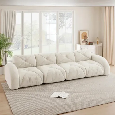 Immagine prodotto di Divano modulare a forma di "U", con 4 posti, ideale per il soggiorno. Rivestito in tessuto di chenille, dal design moderno. Richiede montaggio. Colore: bianco
