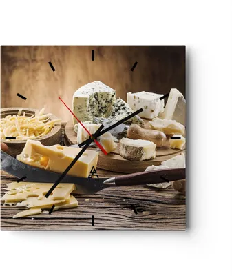 Produktbild von Wanduhr - Quadrat - Glasuhr - Käse Schreibtisch Essen Essen - 30x30cm - Schleichendes Uhrwerk - Lautlos - zum Aufhängen bereit - Dekoration Modern - Wanddekoration aus Glas - C3AC30x30-2870