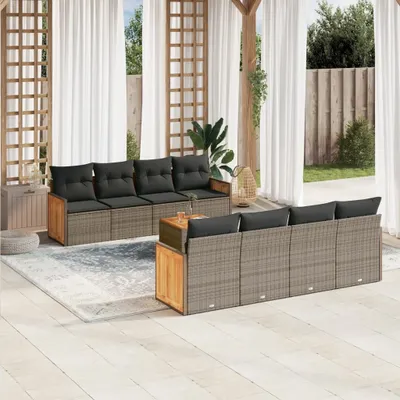 Produktbild von 9-tlg. Garten-Sofagarnitur mit Kissen Grau Poly Rattan 3259904